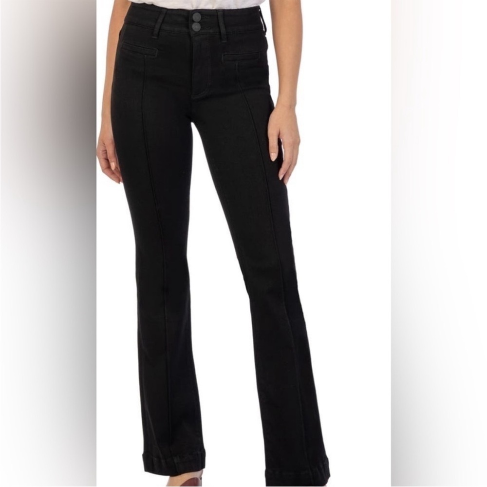 Kut From the Kloth Ana High Rise Flare Pintuck Front Seam Black Denim Jeans